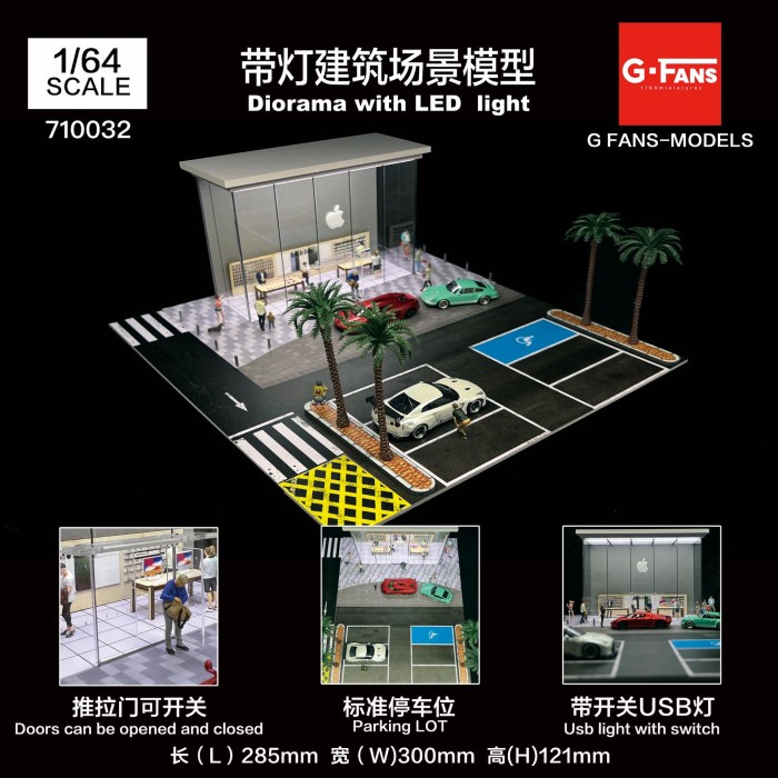 PROMO G-FANS MODELS 1/64 PREMIUM DIORAMA DIECAST APPLE STORE WITH LED TERBARU