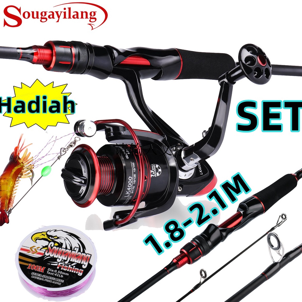 TERBAIK Sougayilang 1.8-2.1M Joran Pancing Set Reel Pancing Gulungan Pancing Pancingan Set Lengkap 2