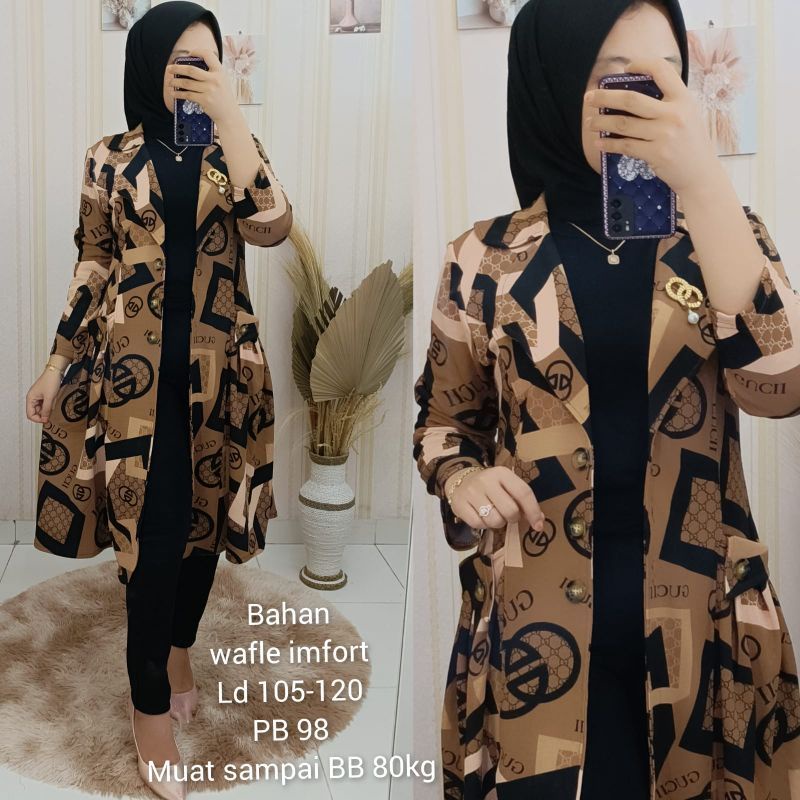 long blazer panjang blazer wanita wafle blazer motif blazer viral import blazer gaya Korean blazer w