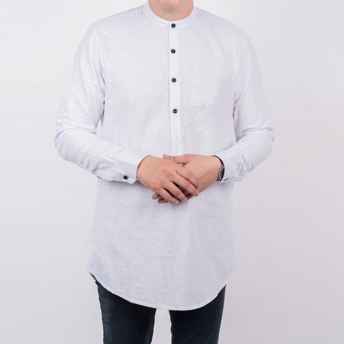 Baju Koko Kurta Pakistan Pria Kemeja Muslim Panjang Putih Polos