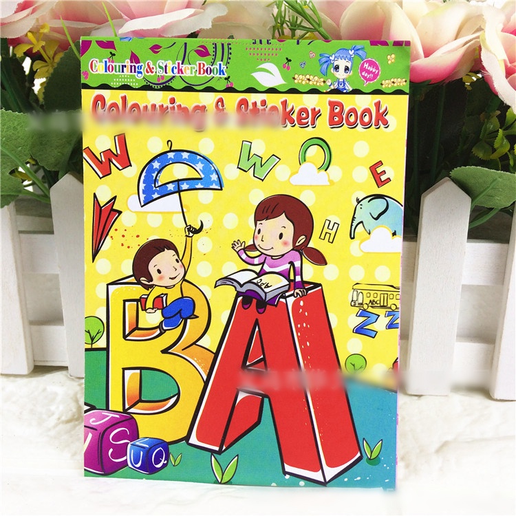 Holiven Buku mewarnai anak-anak DIY mewarnai lukisan buku kartun yang dilukis dengan tangan cat air stiker kecil stiker buku stiker