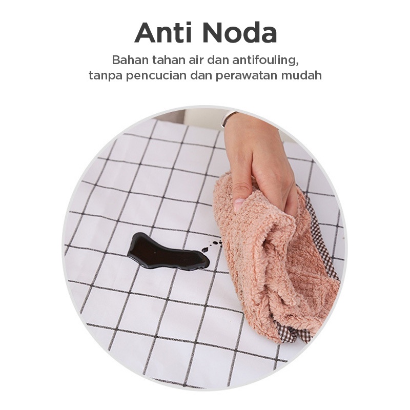 Holiven Taplak Meja Anti Air Motif Kotak-Kotak Bahan PVC Model Jepang