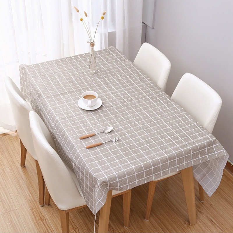 Holiven Taplak Meja Anti Air Motif Kotak-Kotak Bahan PVC Model Jepang