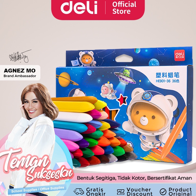 

2.2 Brands Festival Deli Plastic Crayon / Krayon Plastik 12/24/36 Tidak mengotori tangan ergonomis tidak beracun HE901