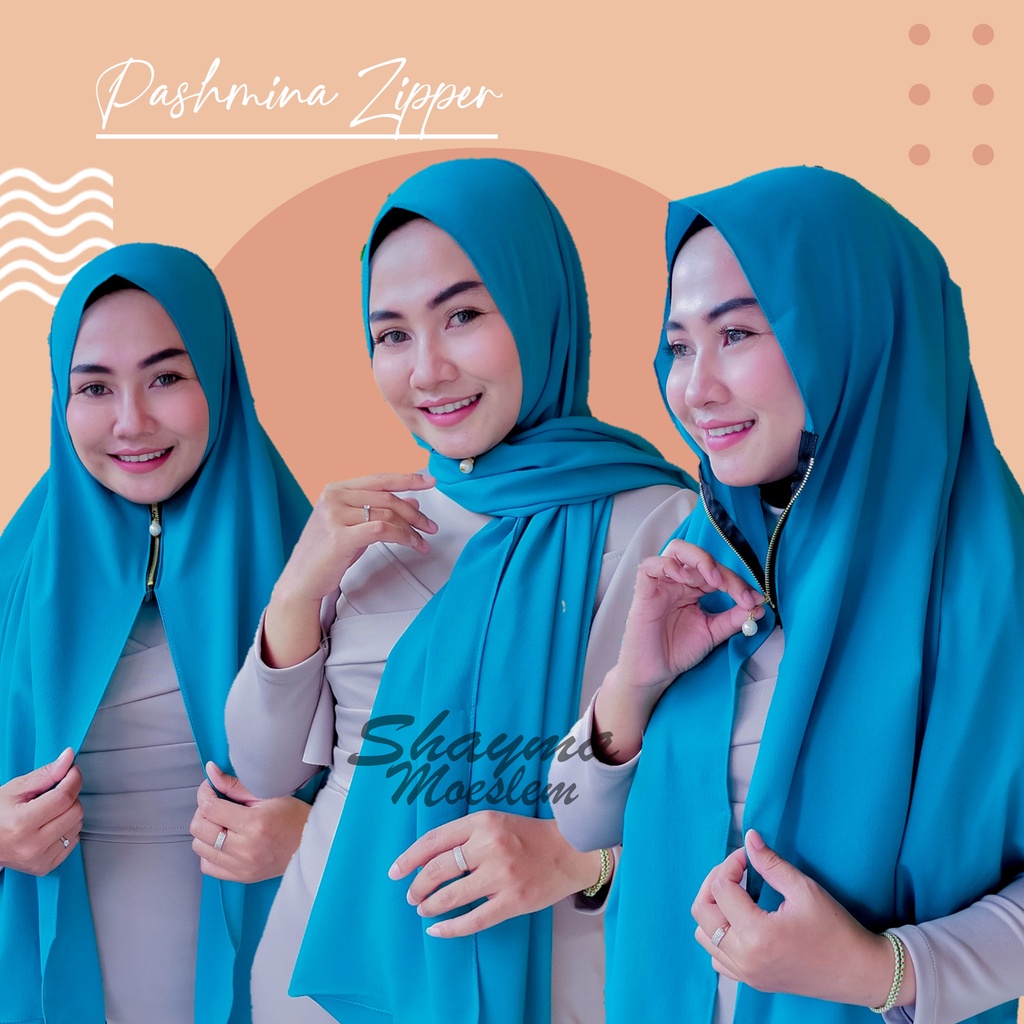 Hijab Pashmina Zipper Polos / Jilbab Zipper Resleting / Bella Square Lasercut Instan Resleting - Arr