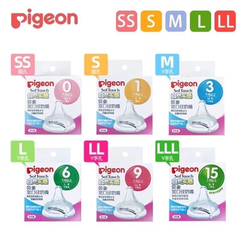 99 PIGEON DOT NIPPLE / TEAT WIDE NECK SS S M L LL LLL 3L INDIVIDUAL BOX ORIGINAL IMPORT 97