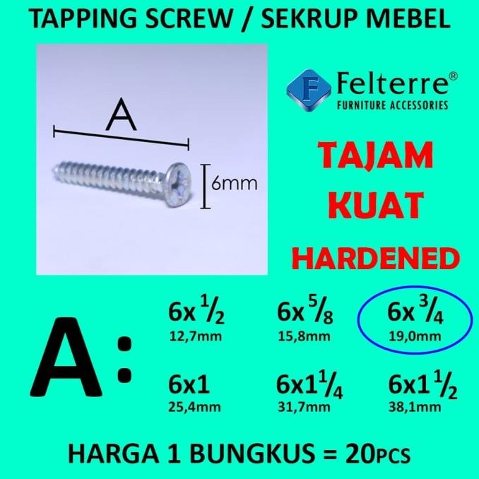 ;&;&;&;&] 6 x 3/4in=20 MOONLION/ FELTERRE TAPING SCREW SKRUP SEKRUP ALUMINIUM