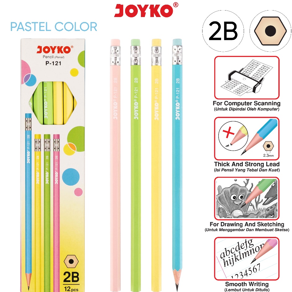 

[KODE 6J7EC] Pencil Pensil Joyko P-121 2B 1 Box 12 Pcs