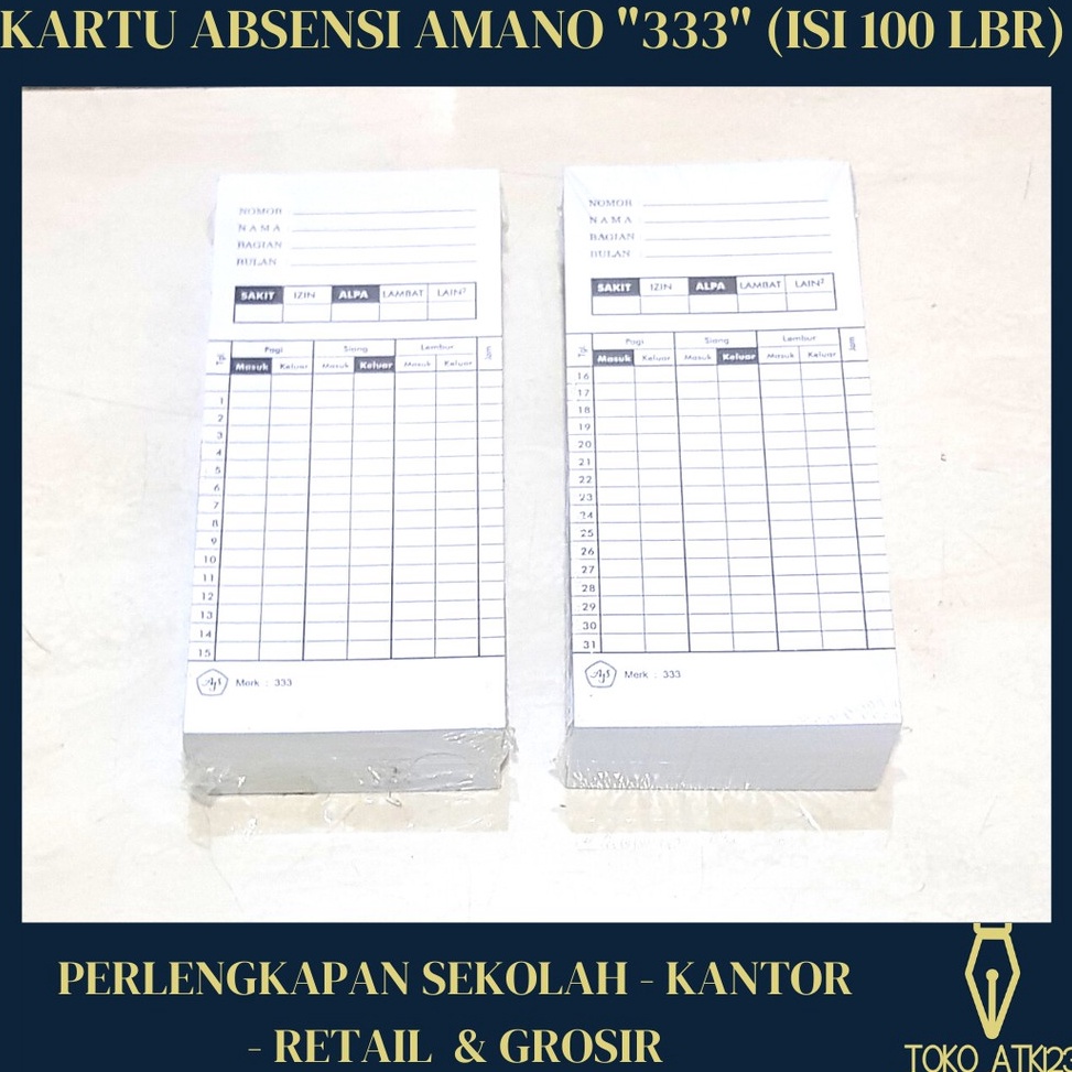 

N0RF0 Kartu Absensi / Kartu Ceklok isi 100 Lembar (Kertas Tebal) ➨Model Baru