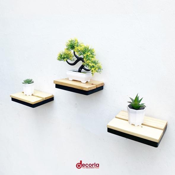 Decorla Ambalan Kayu Melayang Tempel Dinding Floating Shelf Besi Taman
