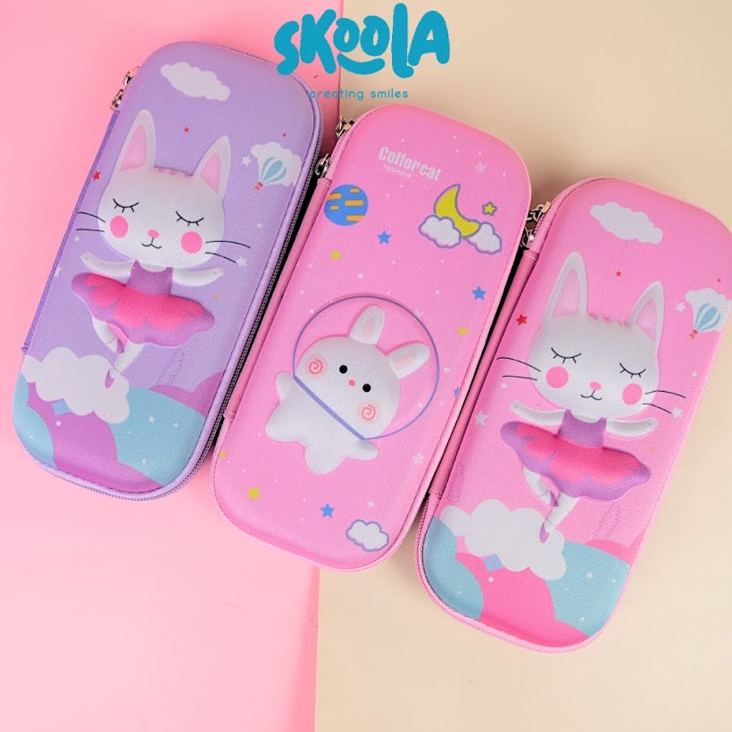 

qe✲Best➘ Skoola Tempat Pensil Anak Perempuan Hardtop 3D Lucu Unicorn Rabbit Cat - Tepen R33 ❇