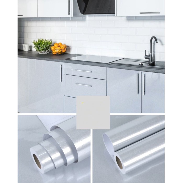 Terlaris Wallpaper Sticker Dapur Kitchen Set Abu Polos Glossy Anti Minyak