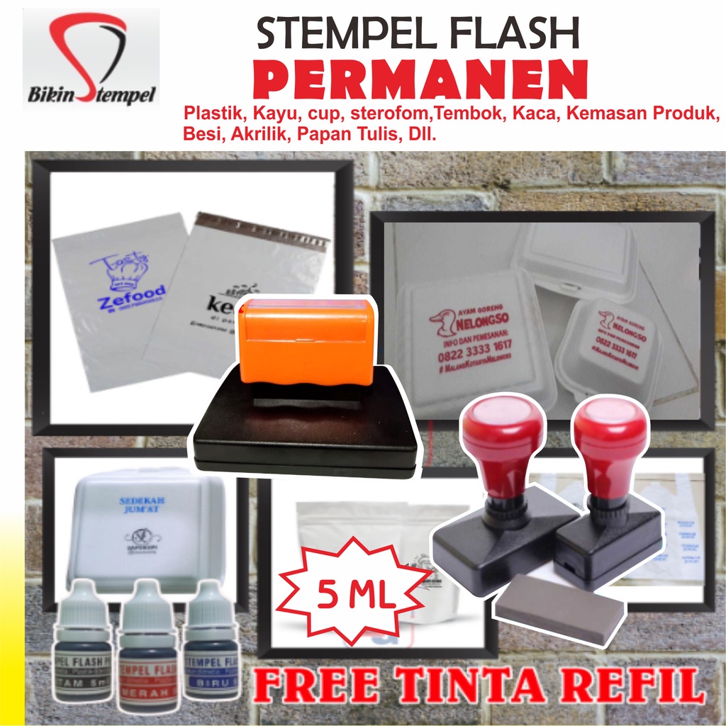 

STEMPEL FLASH PERMANEN CUSTOM STEMPEL PLASTIK / STEMPEL STEROFOM / STEMPEL OTOMATIS FREE TINTA REFIL