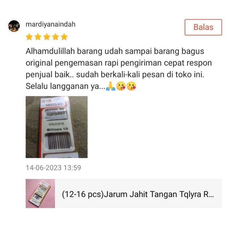 (12-16 pcs)Jarum Jahit Tangan Tqlyra Regal Gold Eye Milliners 3/9