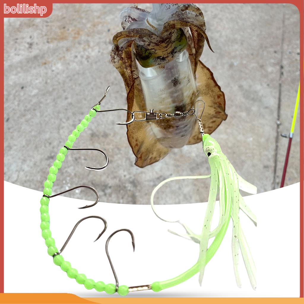 [Bolilishp] squid String Hook 5kait Tajam Kawat Baja Manik-Manik Kecil Tembus Kuat Warna Cerah Glow in Dark Gurita String Tropical Saury Hairtail Fishhook Untuk Outdoor