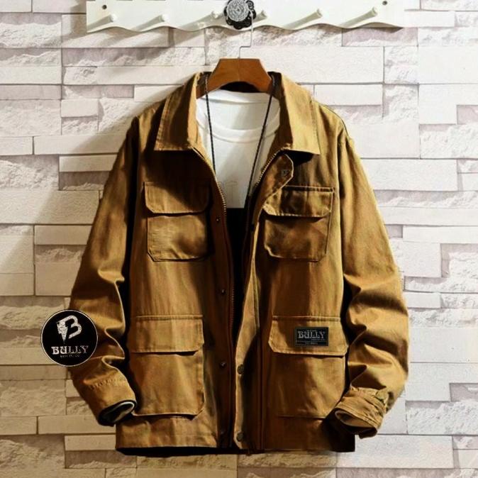 JAKET PARKA POLOS HIJAU ARMY KREAM HITAM PRIA