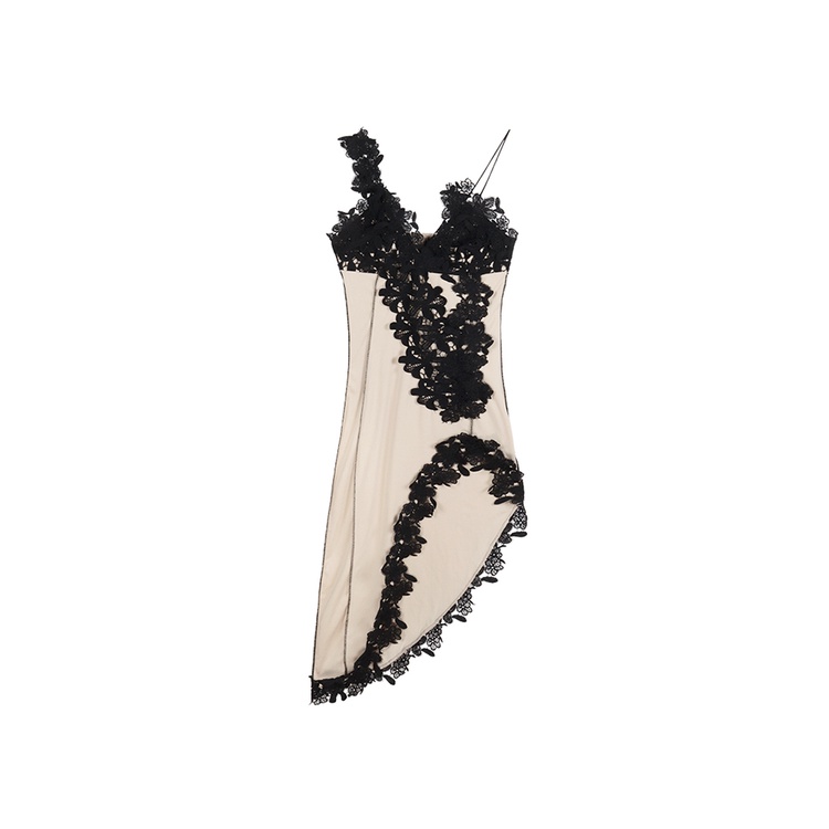 Red Spice girl black lace stitching French suspender dress female summer v-neck sexy slit long skirt temperamen rok