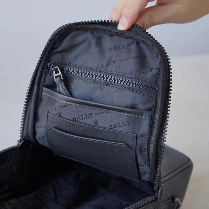 Tas Pria Bally Shoulder Bag Tanis Coated Canvas Sling Bag Black Navy