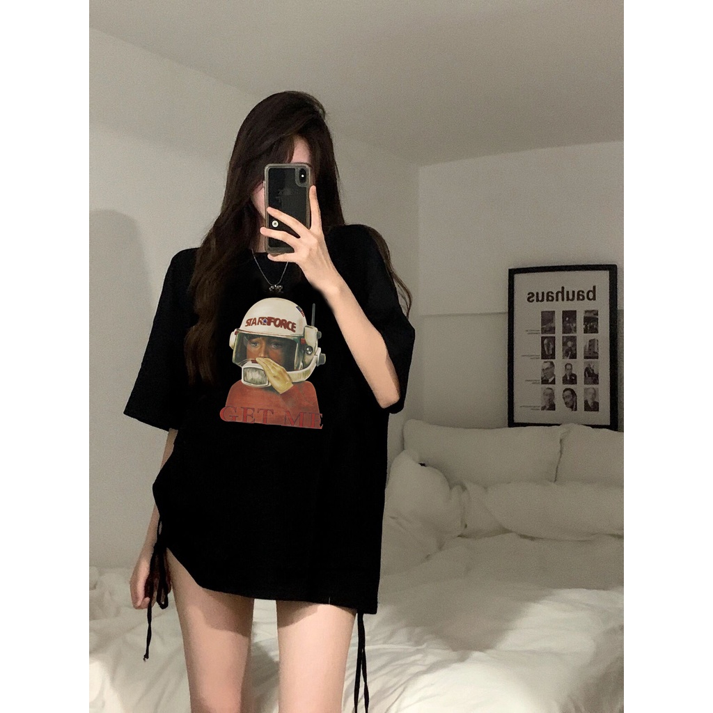 EUNII T-shirt Lengan Pendek Cartoon Airline Man Korean Style/Kaos Atasan Wanita/Baju Kaus Oversize Wanita/Kaos Wanita