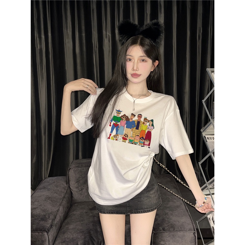 EUNII T-shirt Lengan Pendek Cartoon Crayon Shin-Chan Korean Style/Kaos Atasan Wanita/Baju Kaus Oversize Wanita/Kaos Wanita