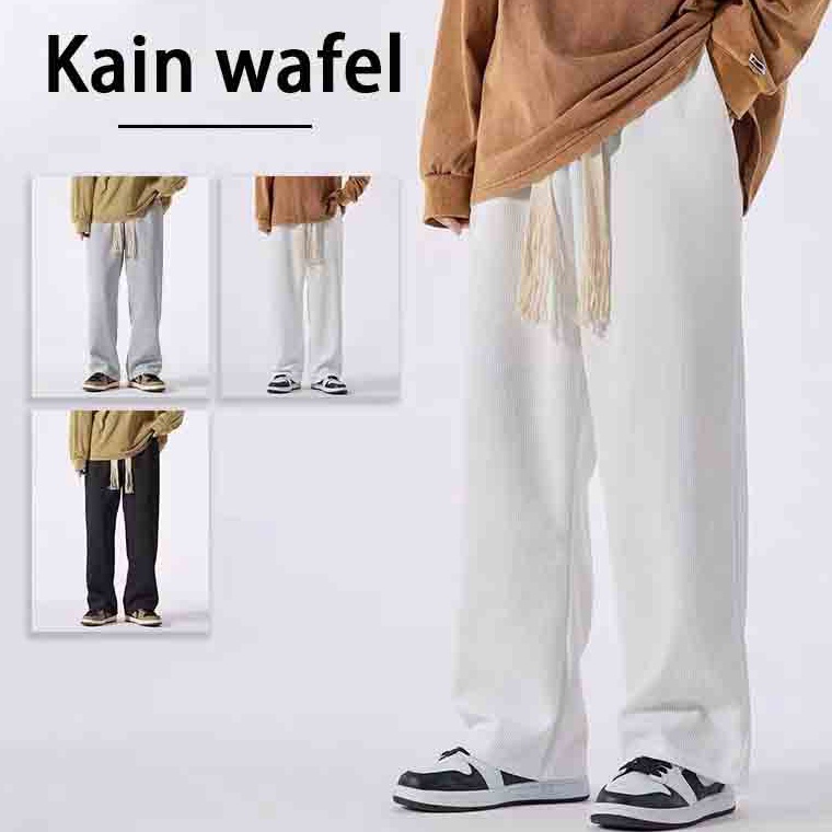 Ready Stok Celana Panjang Polos Pria  Kain Wafel Celana kasual pria korea Celana panjang pria dewasa