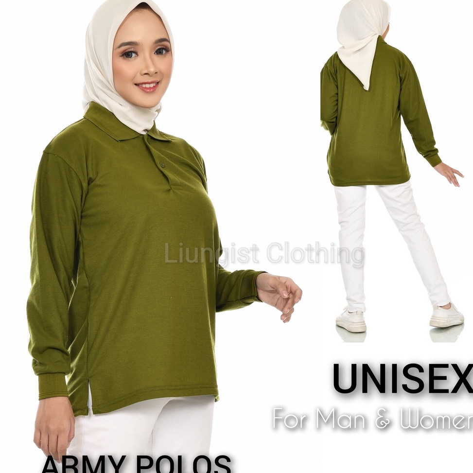 Model Terkini✶ Kaos Polo Panjang Unisex Army Polos / Kaos Kerah / Poloshirt / Polo Shirt Panjang C84