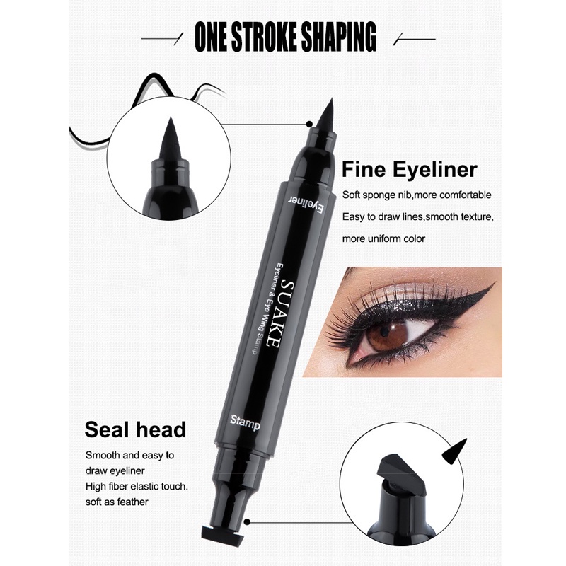 100% ORIGINAL SUAKE Eyeliner Stamp 2 In 1 Waterproof Liquid Eyeliner Pensil Waterproof  Stamp Small