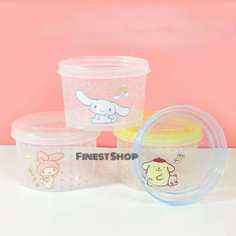 3pcs Round Cup Bento Susun Cinnamoroll Melody Baby Food Container Tempat Penyimpanan Makanan Bayi Pompompurin Kotak Snack Bowl Stackable Tempat Bekal Tingkat