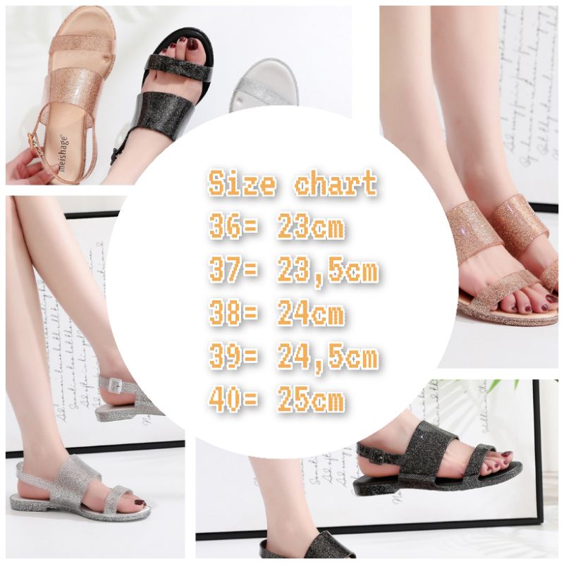 Meisha flat strap/sandal wanita import terbaru/jelly shoes/sandal viral glitter