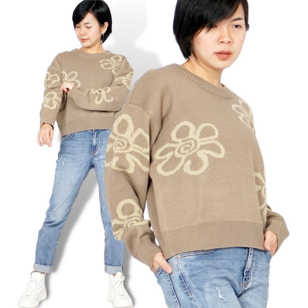 Limited Okechuku Yuni Sweater Rajut Wanita Motif Bunga Switer Sweter Korea