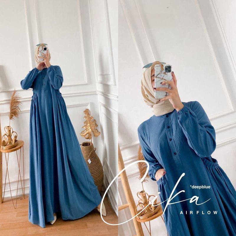 Gamis Crinkel Cika Dress Maxy Ready Bahan Crinkle Airflow Polos