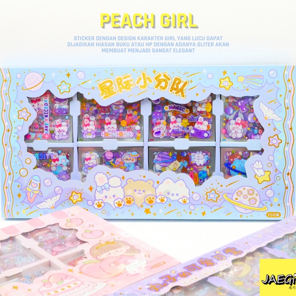 

12.12 SALE JAEGi - Premium Waterproof Sticker Karakter Peach Girl Edition Isi 200 Lembar !!!