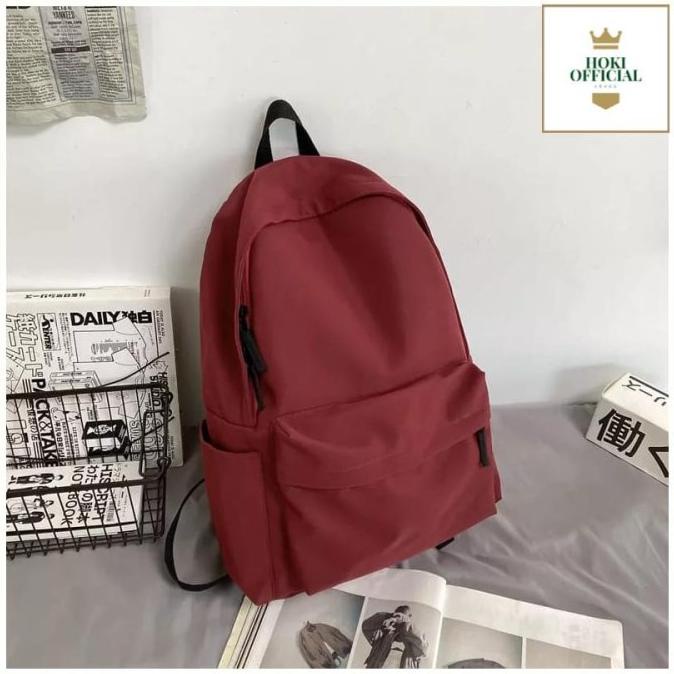 [Cod] Ransel Polos Wanita Pria Tas Sekolah Warna Hitam Polos Tas