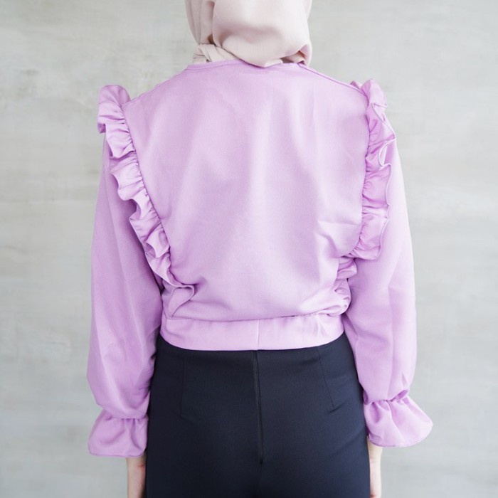 CUCI GUDANG Outer Ruffle Taylor Cardigan Wanita Kekinian Crop Tali Ikat Depan