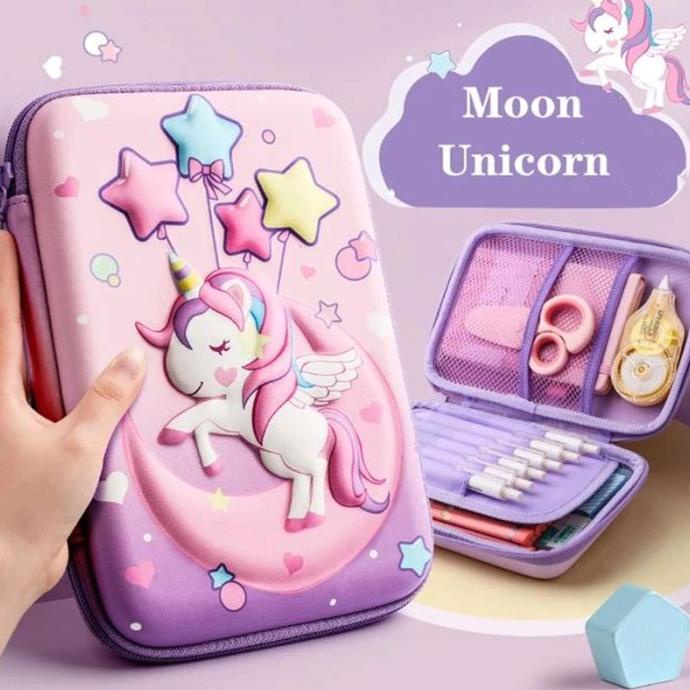 

Kotak Tempat Pensil Ala Smiggle Hardcase 2 Sisi Timbul 3D Unicorn Moon