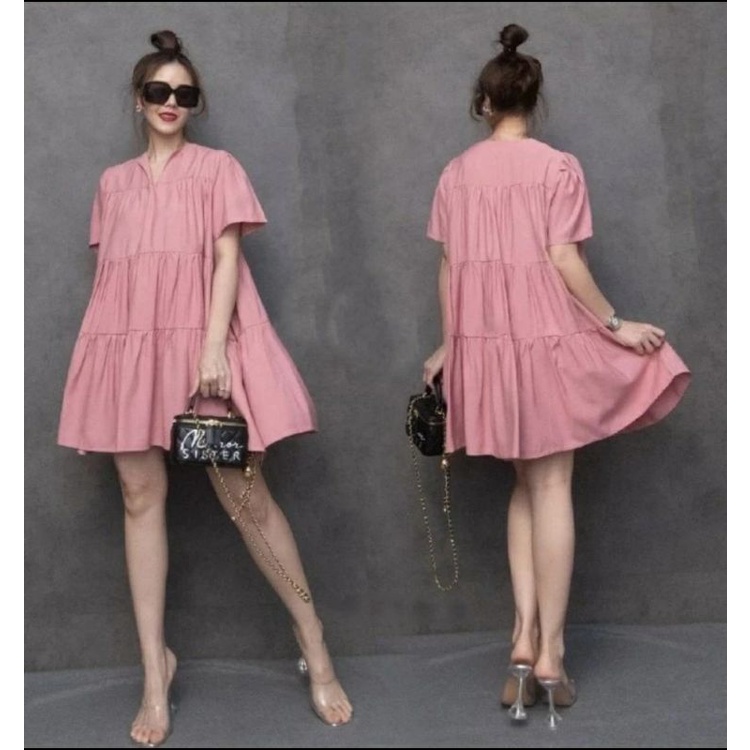 MD Jumbo Mega Mini Dress Baju Wanita Casual Daily Hangout OOTD Trendy Jalan-jalan Model Kekinian Kor
