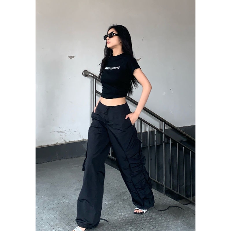 Red Pencetakan tiga dimensi American retro t-shirt bahu wanita musim panas keinginan murni angin pinggang tinggi budidaya diri slim hot girl short top ins