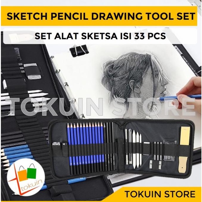 

Sketch Pencil Pensil Pisau Penghapus Rautan Alat Gambar Drawing Set