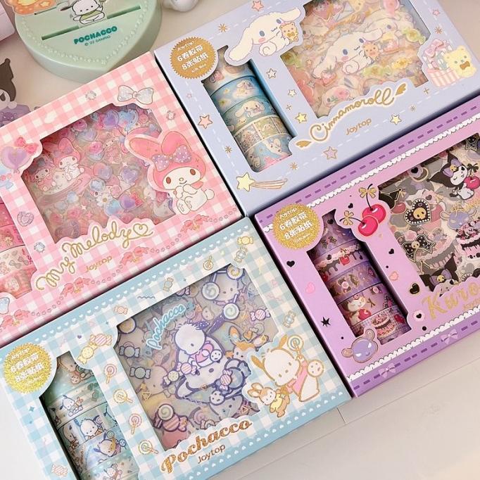 

AT128 6 Rol 8 Lembar Set Stiker Tape WashiSanrio Kuromi Cinnamoroll Br