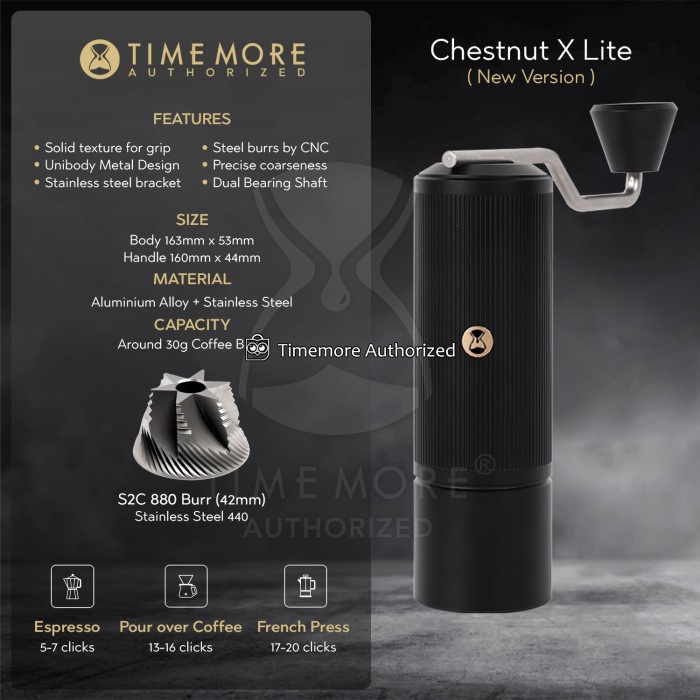 Terlaris Timemore Hand Grinder Chestnut X Lite S2C Burr Alat Giling Kopi Manual