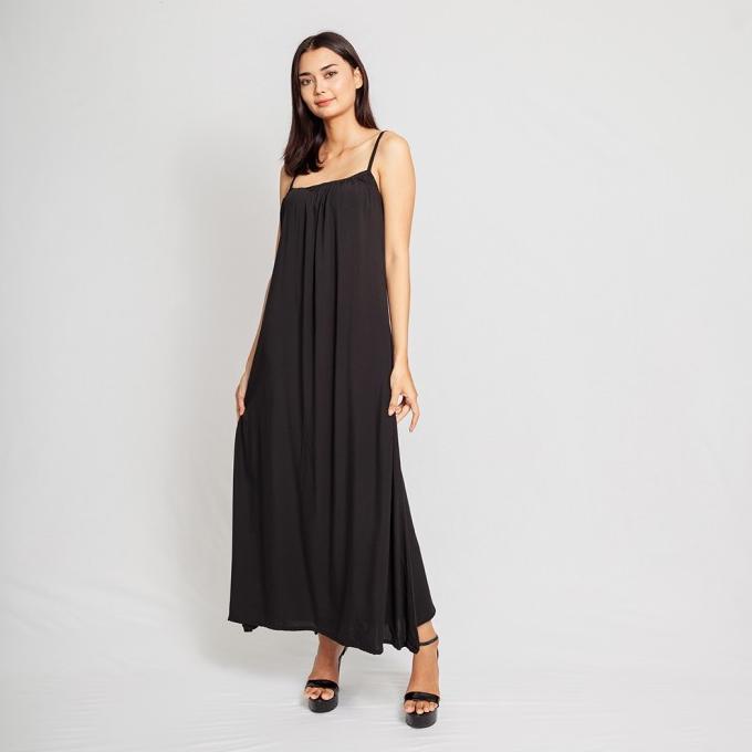 Tank Top Long Dress - Terusan Tali Kecil Hitam Nyaman