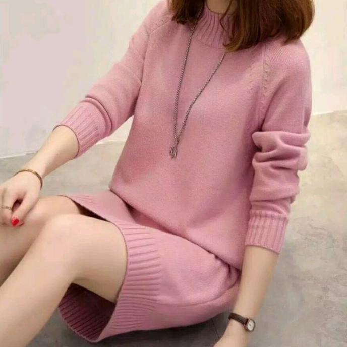 mini dress knit rajut baju polos wanita casual simple elegan santai