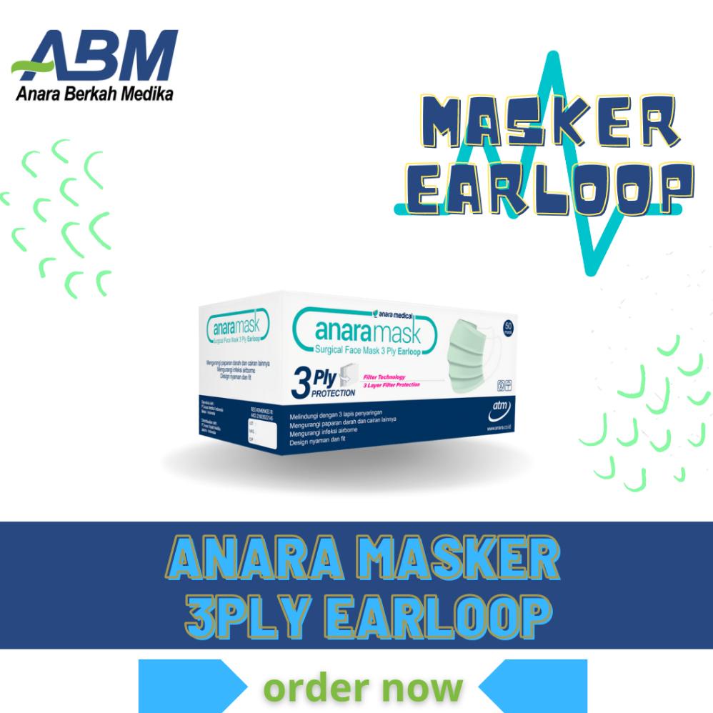 Ready Anara Mask Earloop 3Ply Surgical Masker Medis Berizin Kemenkes - Masker Medis