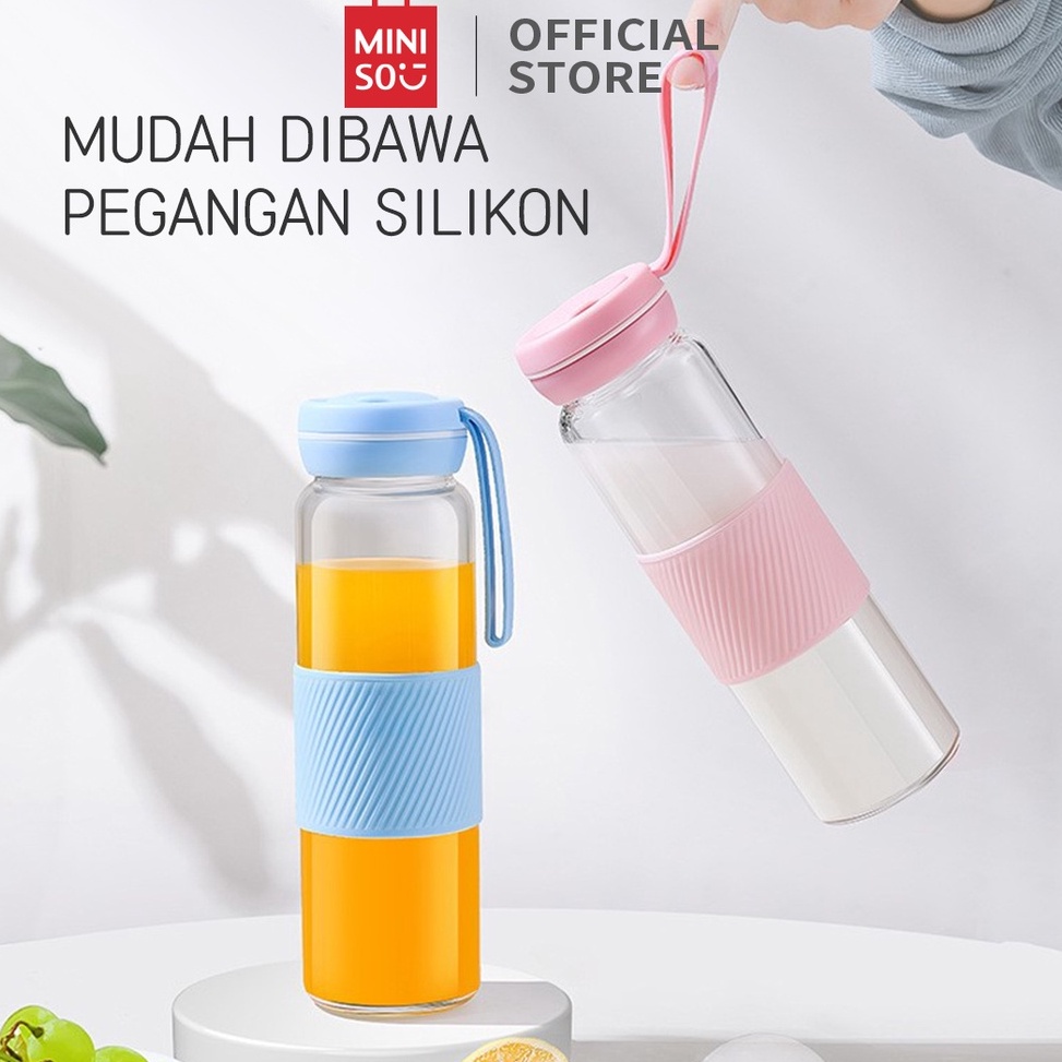 AGT.13Jn23ᴿ ‑ MINISO Botol Minum Kaca 500ml Tempat Air Minum Glass Water Bottle Wadah Dewasa Anak Pe