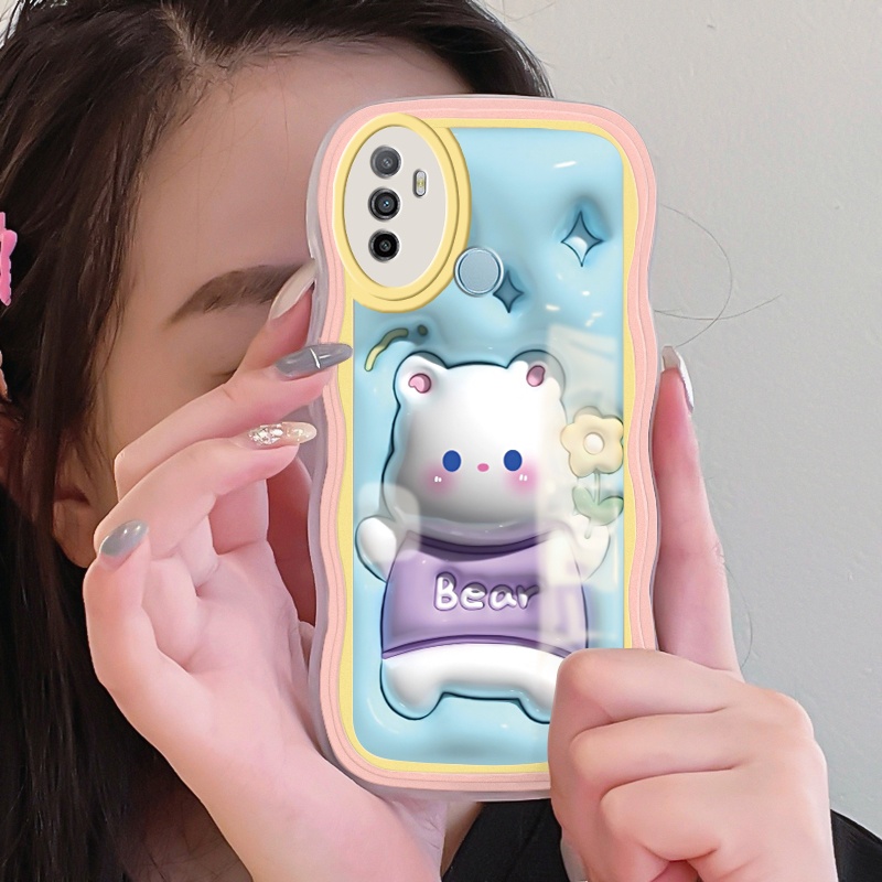Casing Ponsel untuk OPPO A53 2020 4G A53s 4G A32 A33 2020 A11s Case pola kartun 3D beruang putihm HP