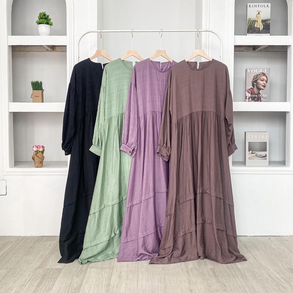 GAMIS WANITA ANNE DRESS BAHAN POLO LINEN LD 120 PJ 136 CM PT 46 CM LEBAR BAWAH 214 CM GAMIS WANITA TERBARU 2023 KEKINAN / DRESS WANITA KEKINIAN / MAXY DRESS WANITA JUMBO