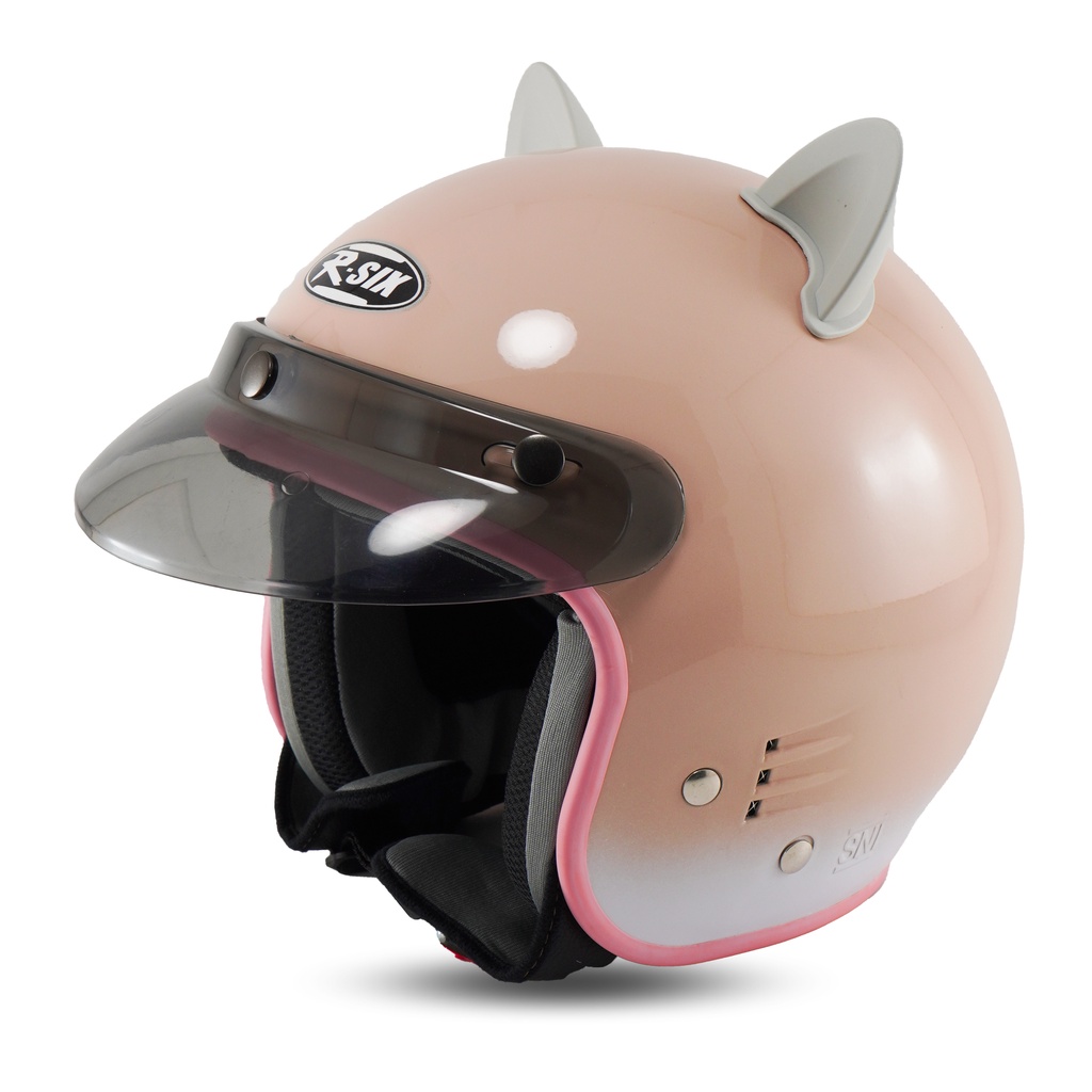 Helm Bogo Dewasa Wanita helm Cewek Kuping Kucing Grey