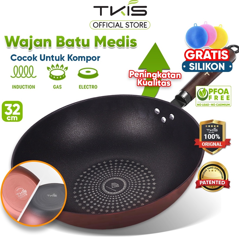 Barang Original TKIS Wajan Penggorengan Anti Lengket Batu Medis Ukuran 32 CM TK-826 HDD