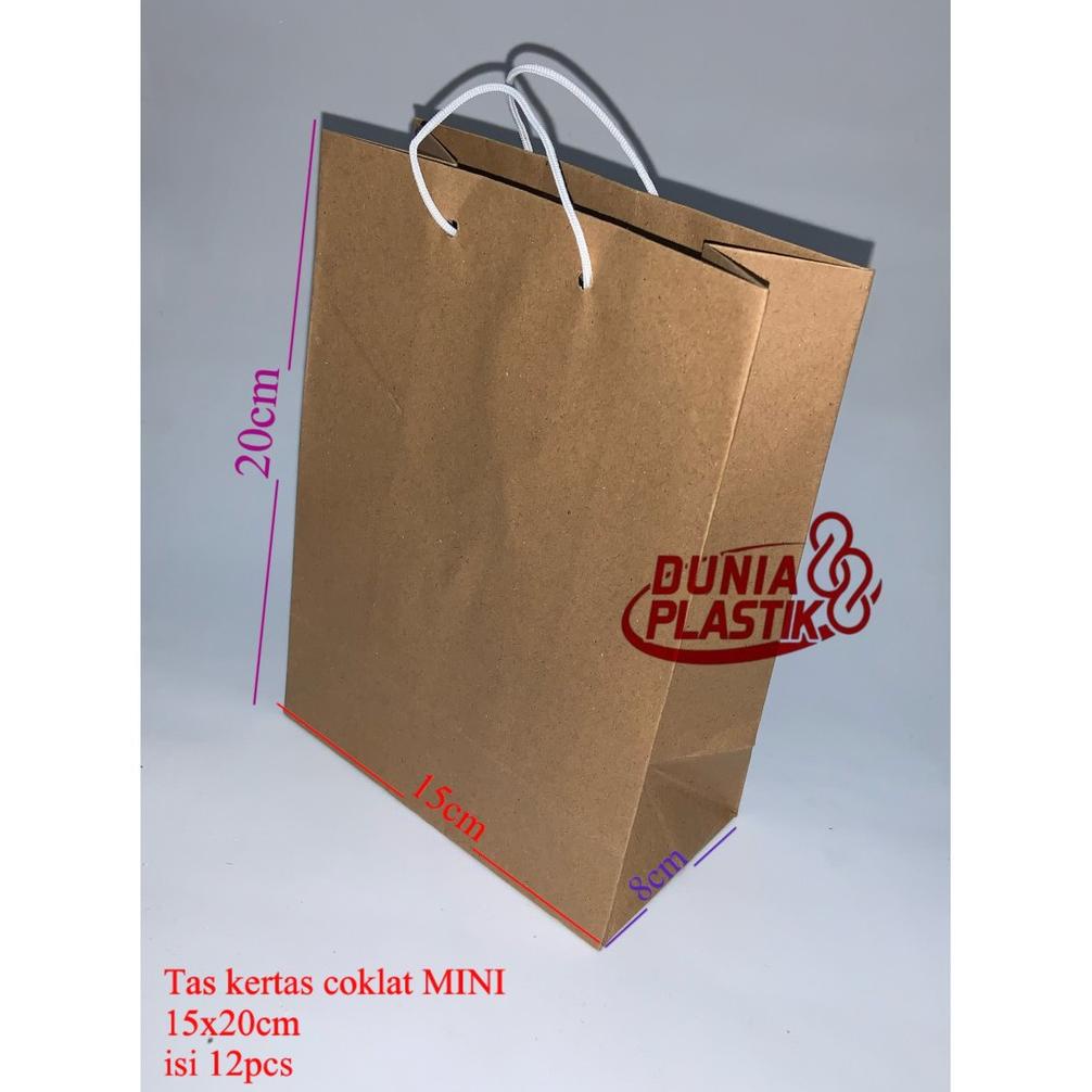 

New isi12pcs TAS KERTAS COKLAT MINI 15x20x8cm paper goodie souvenir bag kantong kertas polos tenteng