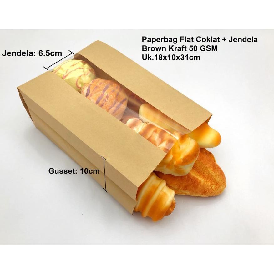 

Promo (100 Pcs) Paperbag kantong kertas Coklat Polos (XL) +Jendela. Kantong baker